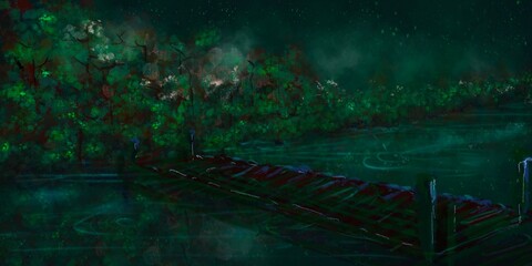 The forest nature at night light