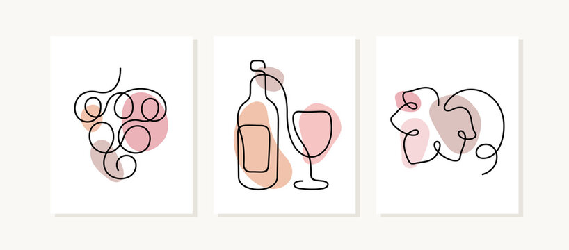 Wine posters. Continuous line vector illustration.