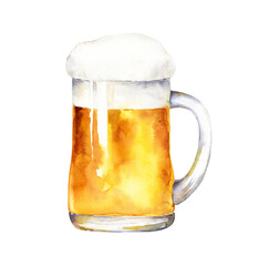 Watercolor glass of beer with foam. Isolated object - 455769897