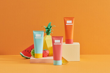 Mockup set of lotion tube bottles for cosmetic products