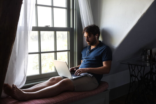 Man working remote on vacation