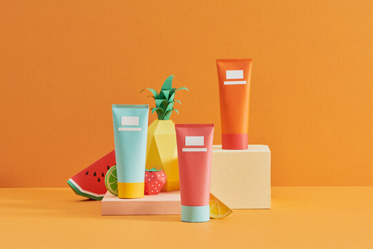 Mockup set of lotion tube bottles for cosmetic products