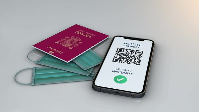 Health Passport - SPAIN - rotation- 3d animation model on a white background