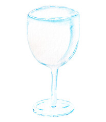 Hand drawn watercolor image of light blue wineglass
