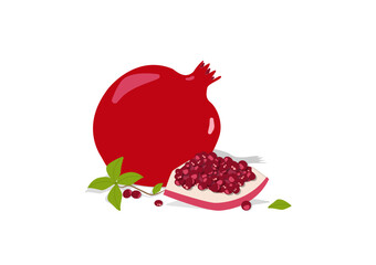 pomegranate with leaves vector art