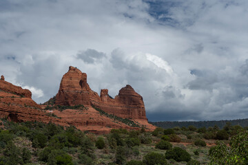 Clouds above a towering sandstone butte in Sedona, AZ