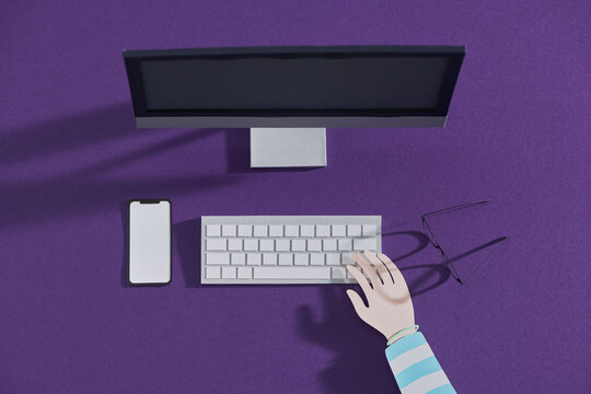 hands working on computer. Workspace