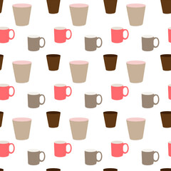 Seamless pattern with colorful cute cups.Template for design fabric, backgrounds, wrapping paper, package.