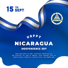 Square Banner illustration of Nicaragua independence day celebration. Waving flag and hands clenched. Vector illustration.