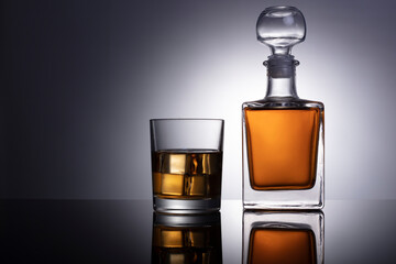 Cognac or brandy glass isolated on gray white background with clipping path. Decander with cognac...
