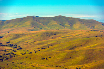 Summer landscape with hills and mountains of the Altai.