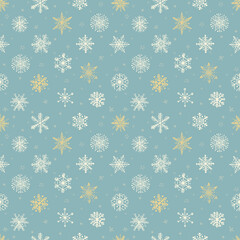 Seamless pattern with doodle snowflakes. Can be used for wallpaper, pattern fills, textile, web page background, surface textures.