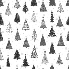 Seamless pattern with doodle christmas trees. Can be used for wallpaper, pattern fills, textile, web page background, surface textures.