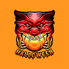 Halloween pumpkin with monster wolf concept design 
