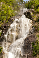 Scenic view of Shannon Falls, a tourist attraction near Squamish in British Columbia.