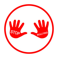 stop sign bullying hands in a red circle on a white background