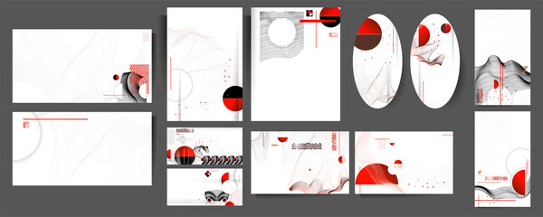 Black white red colors poster design Japanese style templates set invitations to lines abstract background. Stock illustration artwork business style