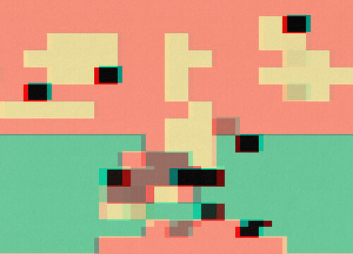 Pink and Mint Marine Landscape Glitch