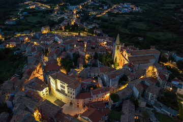 An aerial view of Bale - Valle at dusk, Istria, Croatia