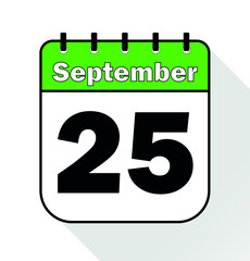 September day 25 green - Calendar Icon - Vector Illustration.	