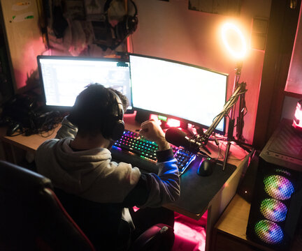 Young gamer celebrating victory