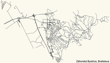 Fototapeta premium Detailed navigation urban street roads map on vintage beige background of the Bratislavan quarter Záhorská Bystrica borough of the Slovakian capital city of Bratislava, Slovakia