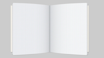 Top view of opened math, squared notebook