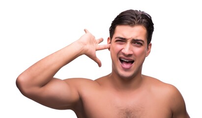 Fototapeta premium Funny man after shower isolated on white