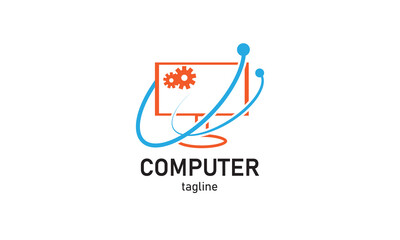 Premium vector computer monitor desktop repair logo design