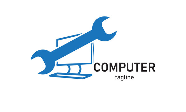 Premium vector computer monitor desktop repair logo design