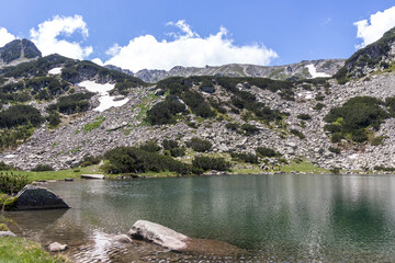 landscape of Muratovo (Hvoynato) lake at Pirin Mountain, Bulgaria