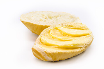 Brazilian salt bread, called French bread, bald or baguette, isolated white background.