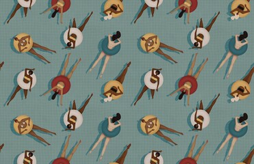 women on inflatable rings in the pool 