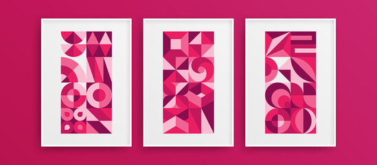 Bright trendy mural decor illustration set. Original creative flat shapes vector design concept bundle.