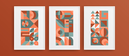 Clean isolated mural decor illustration set. Simple trendy bauhaus geometric vector design template collection.