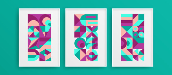 Unique clean wall decor illustration composition. Multicolored premium flat shapes vector design layout set.