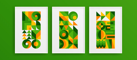 Simple isolated wall art illustration set. Vivid original bauhaus geometric design vector layout collection.