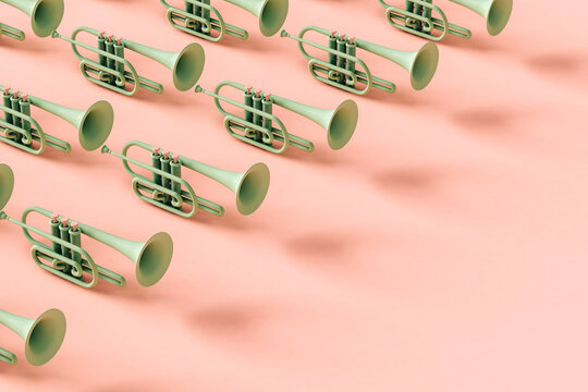 Green trumpets on pink background