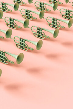 Green trumpets on pink background