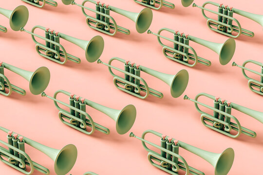 pattern of Green trumpets on pink background