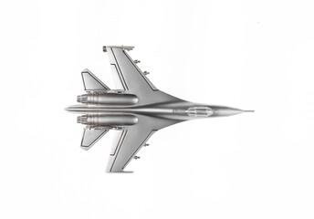 silver fighter plane model isolated on white background