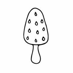 Ice cream with decorative seeds. Black and white vector doodle. Simple hand-drawn isolated.