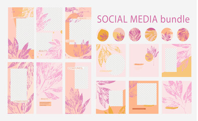 Fototapeta na wymiar set of hand printed floral cards for social media design