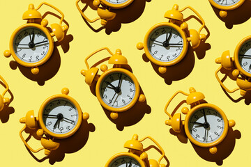 Yellow Alarm Clock on yellow background Pattern