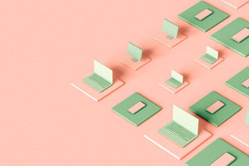 Laptop, pc, and phones with copyspace