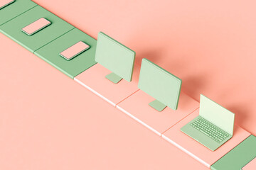 Laptop, pc, and phones with copyspace