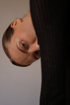 portrait of a girl in black with red lipstick