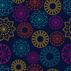 Vector. Perforated bright patterns Papel Picado pattern on a colored background. Hispanic Heritage Month. Polygonal seamless pattern for web banner, poster, cover, splash, social network.