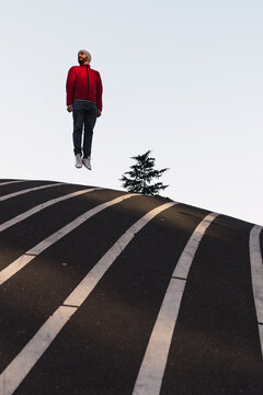 Man jumping in the street