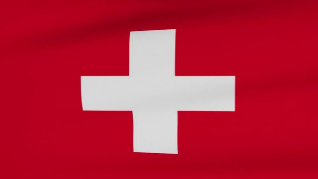 Loop der schweizer Fahne  wehend im Wind als Nahaufnahme.